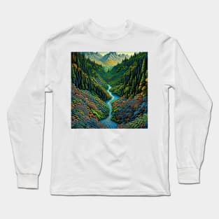 [AI Art] Green Valley, Optical Art Style Long Sleeve T-Shirt